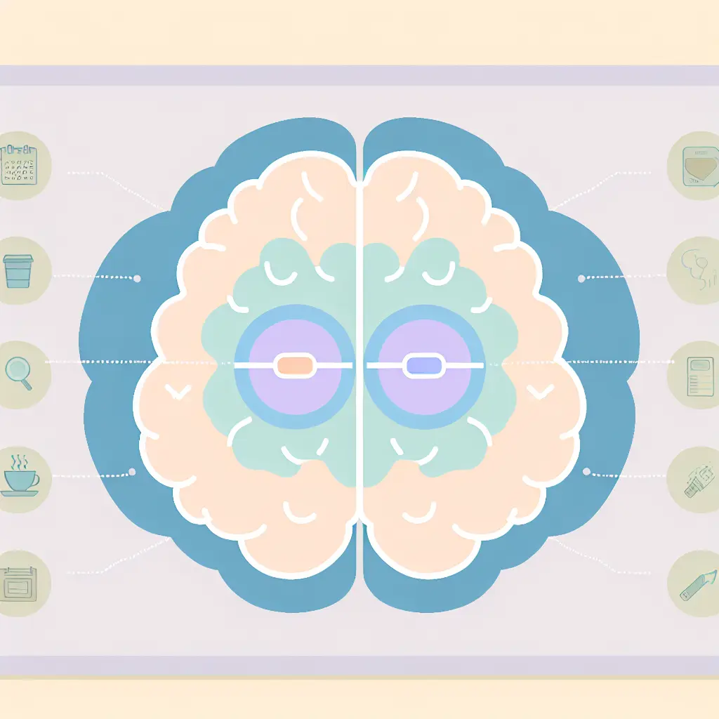 Illustrazione educativa dei tre meccanismi neurologici della dipendenza da nicotina: recettori nicotinici, connessioni psicologiche e trigger ambientali nel cervello