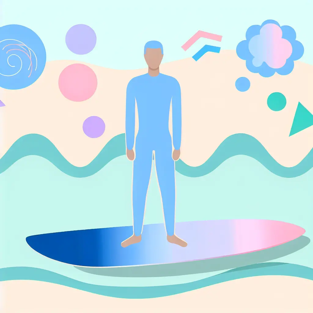 Illustrazione metaforica di una persona che cavalca l'onda del craving come un surfista