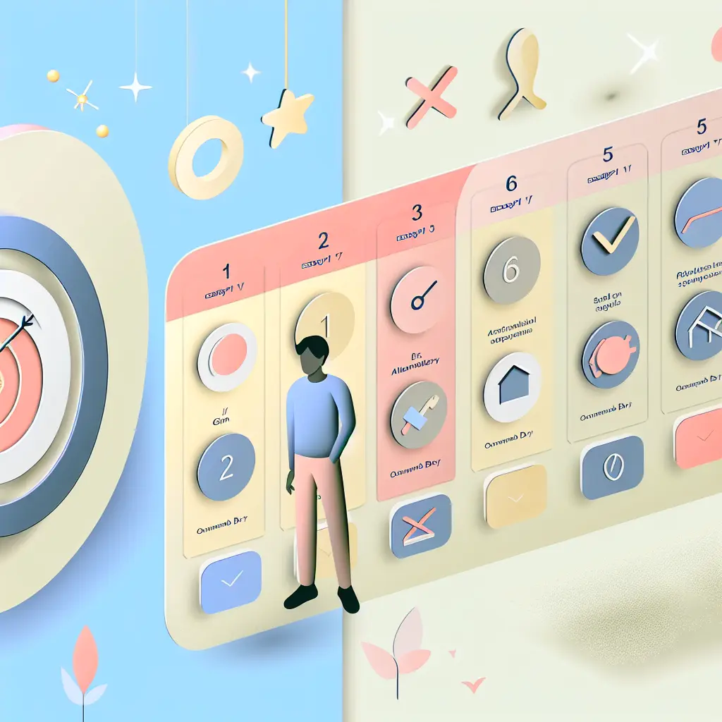 Calendario settimanale con 7 sezioni che rappresentano i giorni di preparazione per smettere di fumare