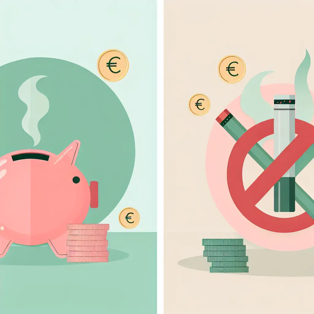 Salvadanaio con monete che rappresenta il risparmio ottenuto smettendo di fumare