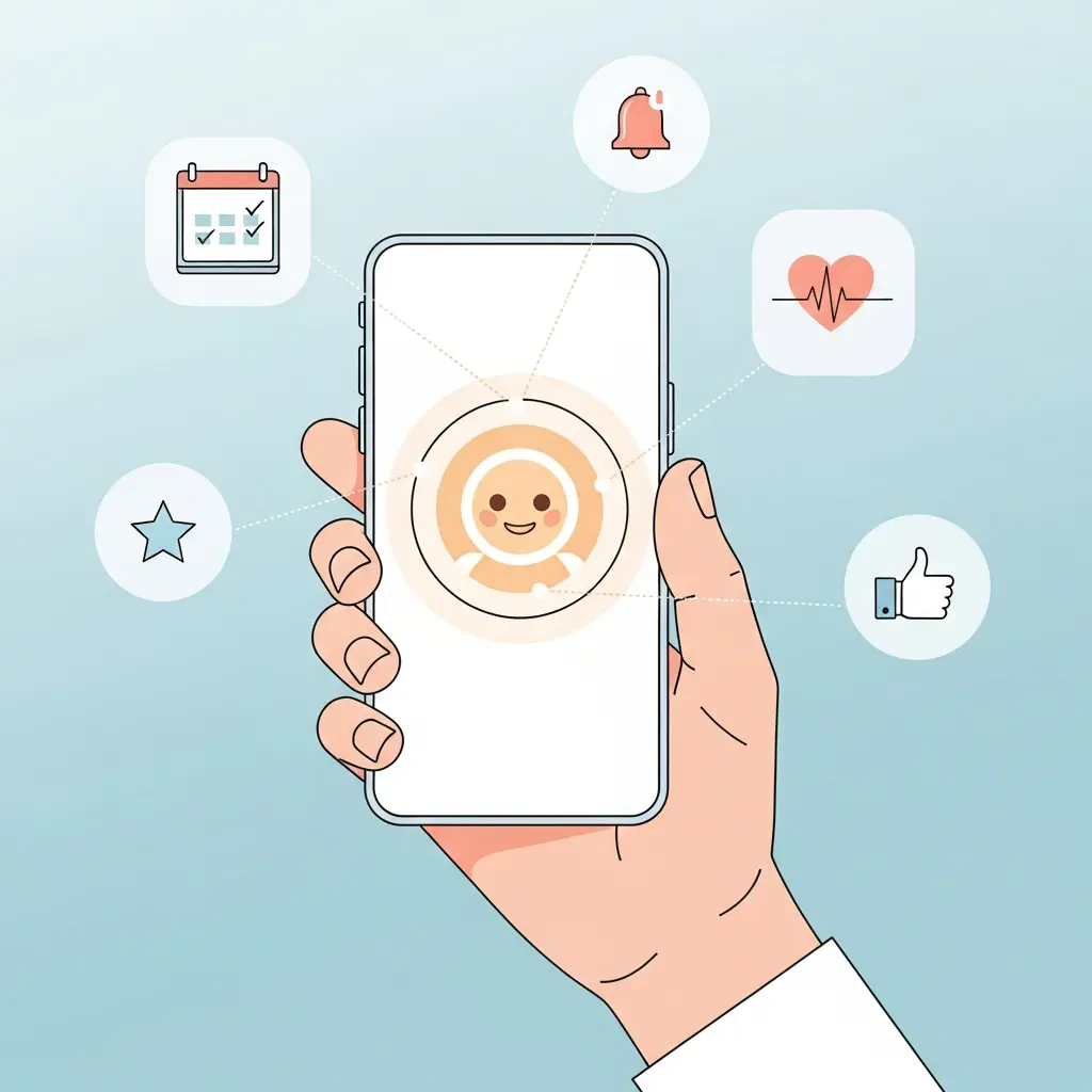 Rappresentazione di un coaching personalizzato tramite intelligenza artificiale su smartphone