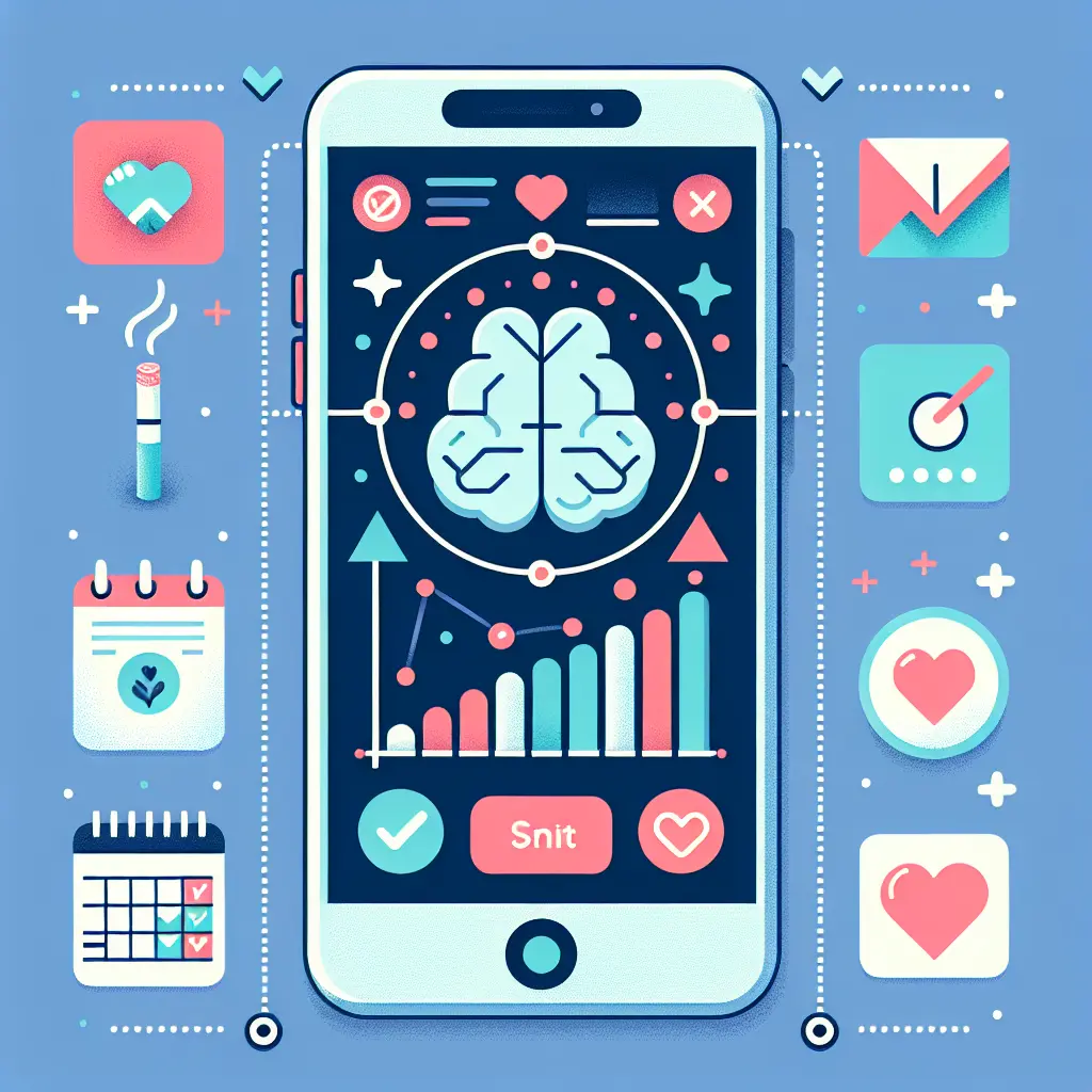 Smartphone con app AI per smettere di fumare, che mostra funzionalità intelligenti come analisi predittiva e monitoraggio personalizzato