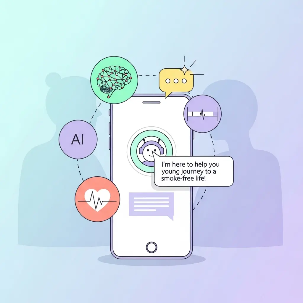 Tecnologia AI per la cessazione del fumo rappresentata attraverso un'interfaccia moderna
