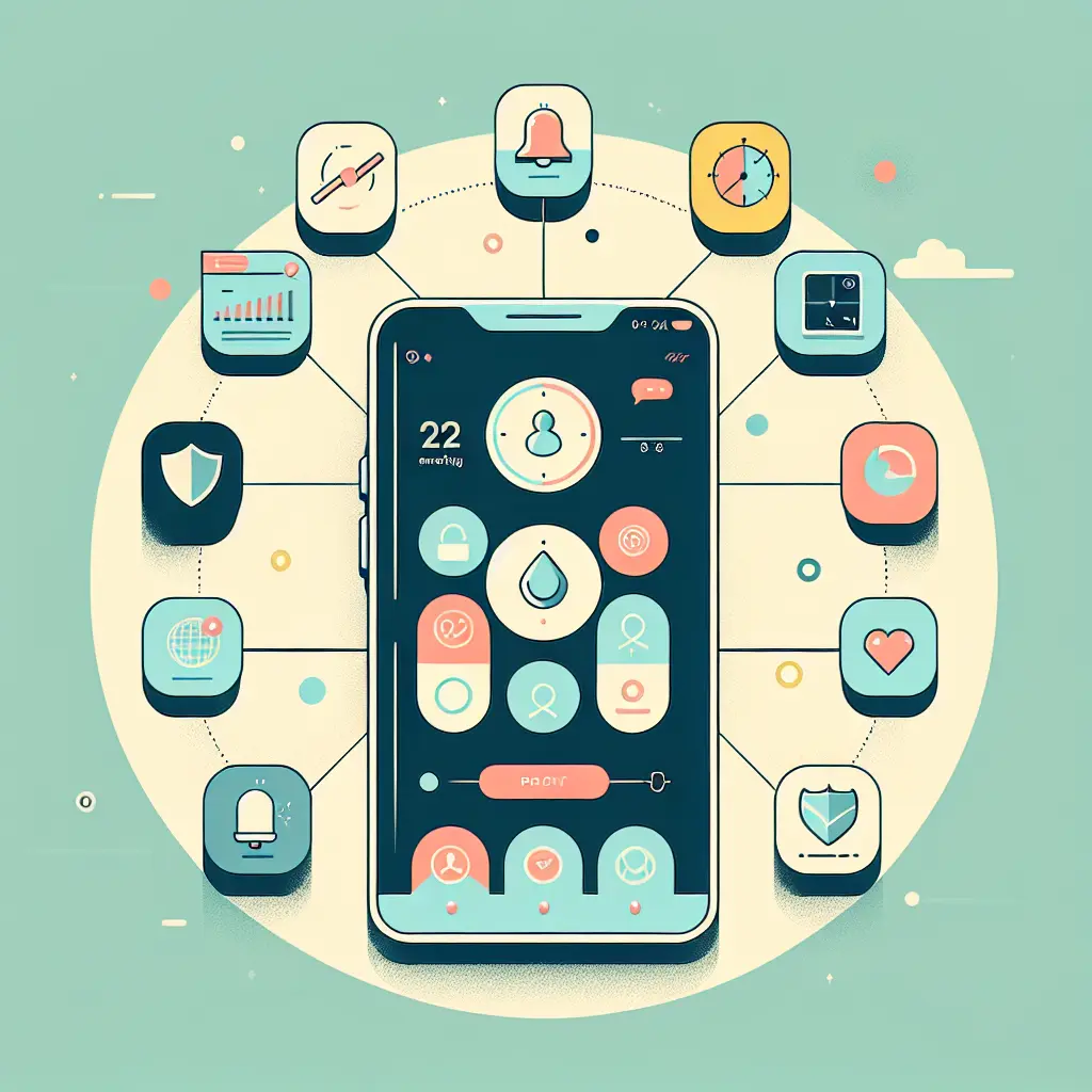 Dashboard smartphone che mostra le funzionalità principali delle app per smettere di fumare: notifiche, tracking, community e privacy