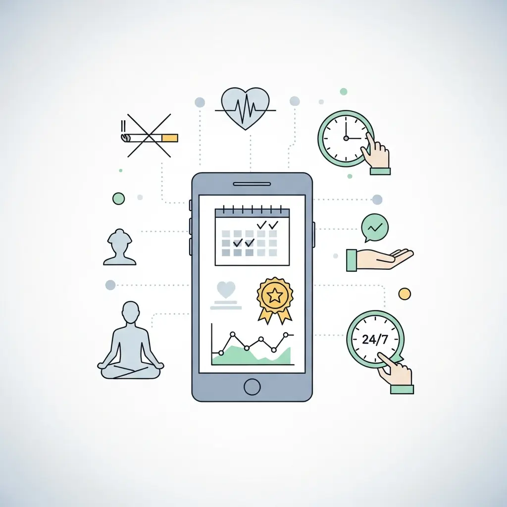 Persona che usa smartphone con app supporto digitale per smettere di fumare velocemente