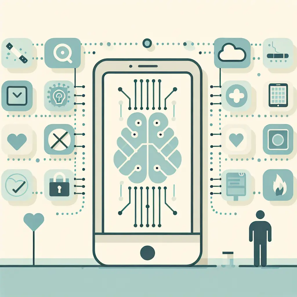 Smartphone con app di intelligenza artificiale per smettere di fumare che mostra dashboard personalizzata e monitoraggio craving in tempo reale