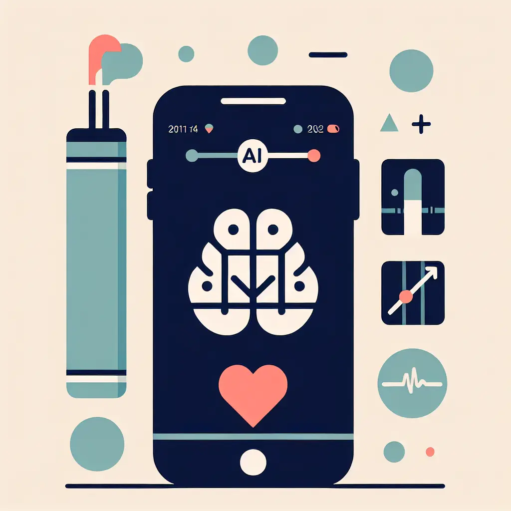 Persona che utilizza smartphone con app AI per smettere di fumare, tecnologia intelligenza artificiale per la salute 2025