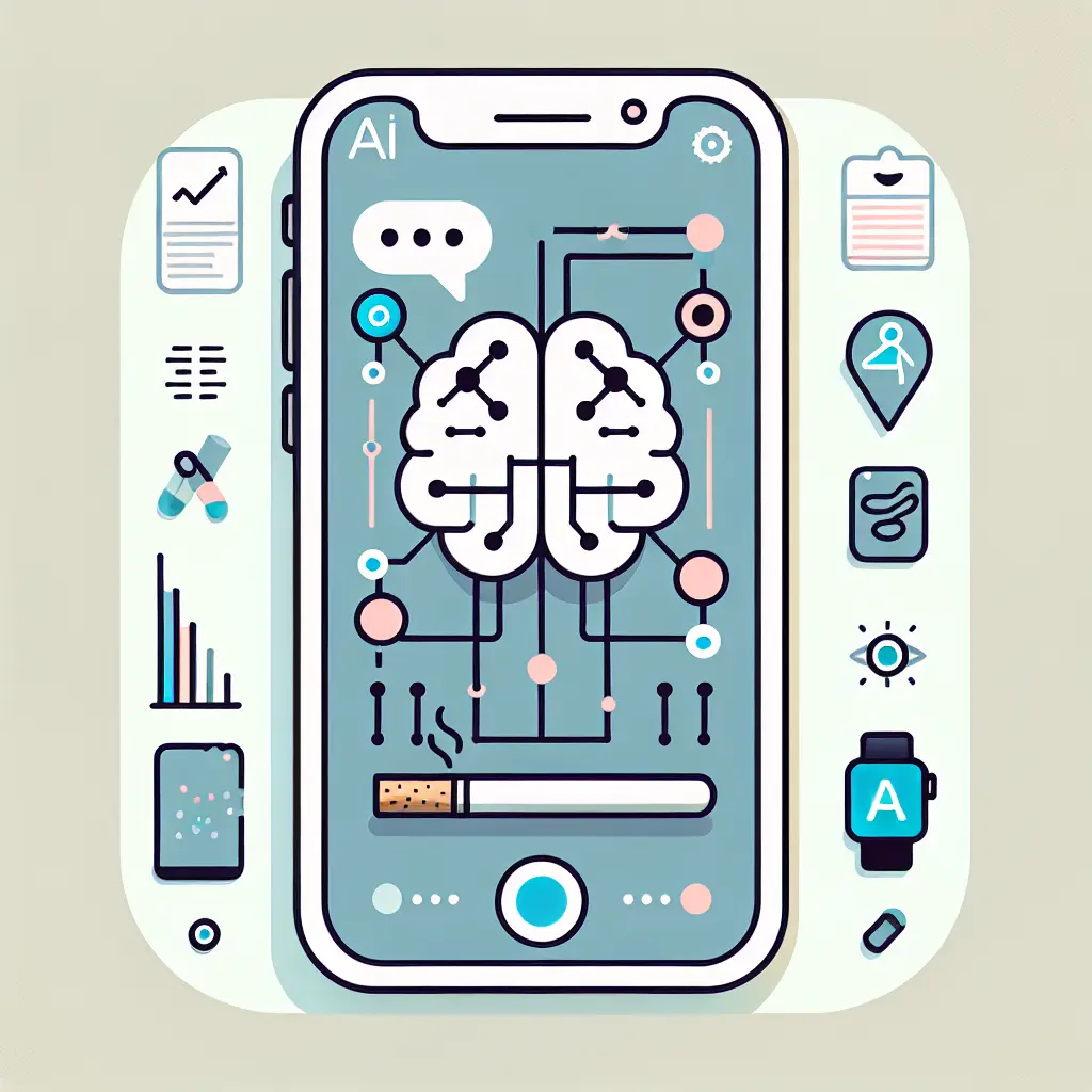 Smartphone che mostra app di intelligenza artificiale per smettere di fumare con grafici e notifiche personalizzate