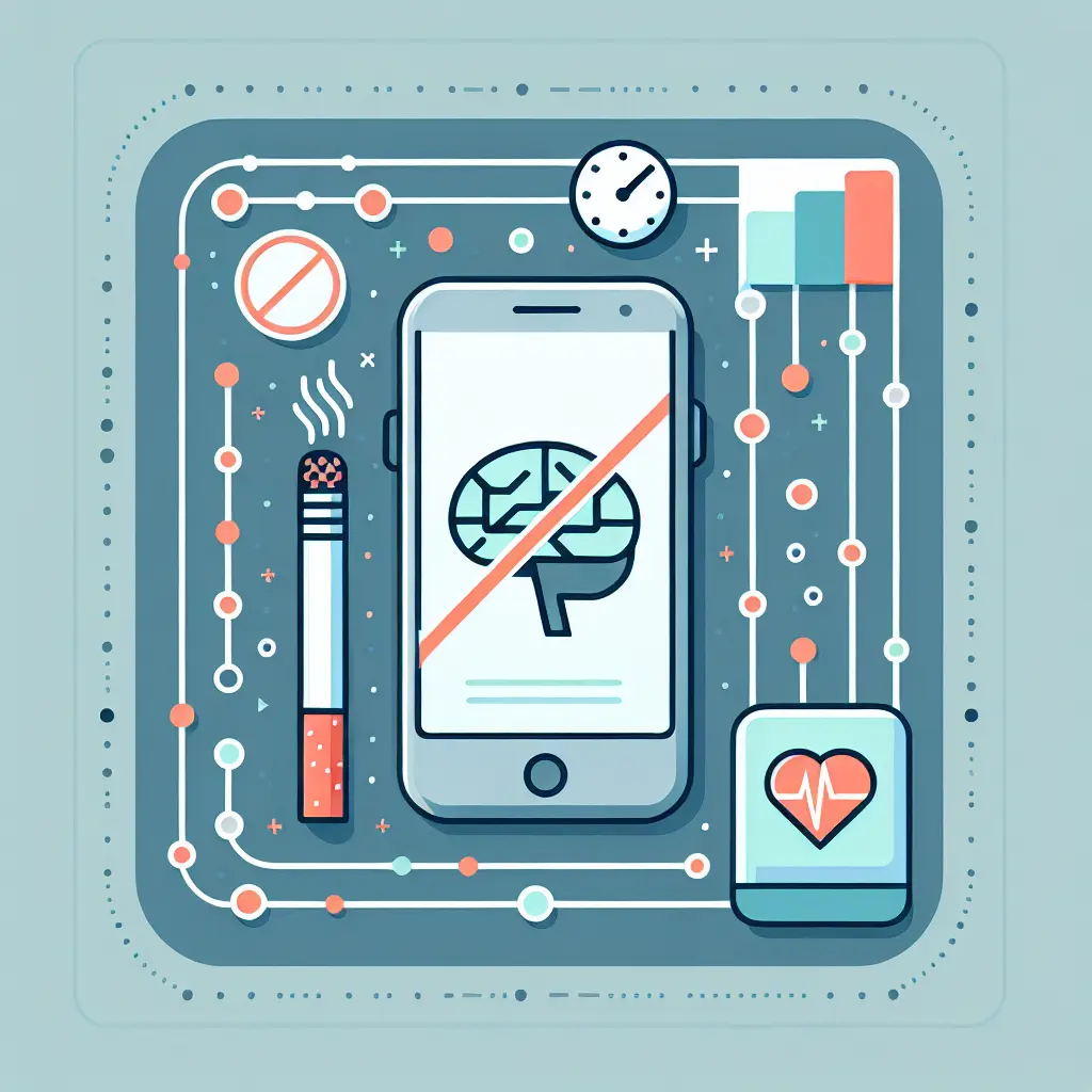 Smartphone con app AI per smettere di fumare e smartwatch che mostra monitoraggio intelligente delle sigarette con algoritmi di machine learning