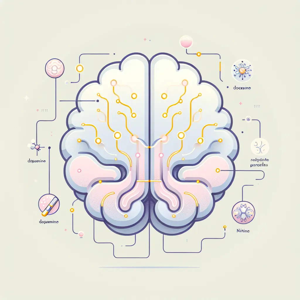 Illustrazione vettoriale del cervello umano che mostra le vie dopaminergiche e i recettori della nicotina