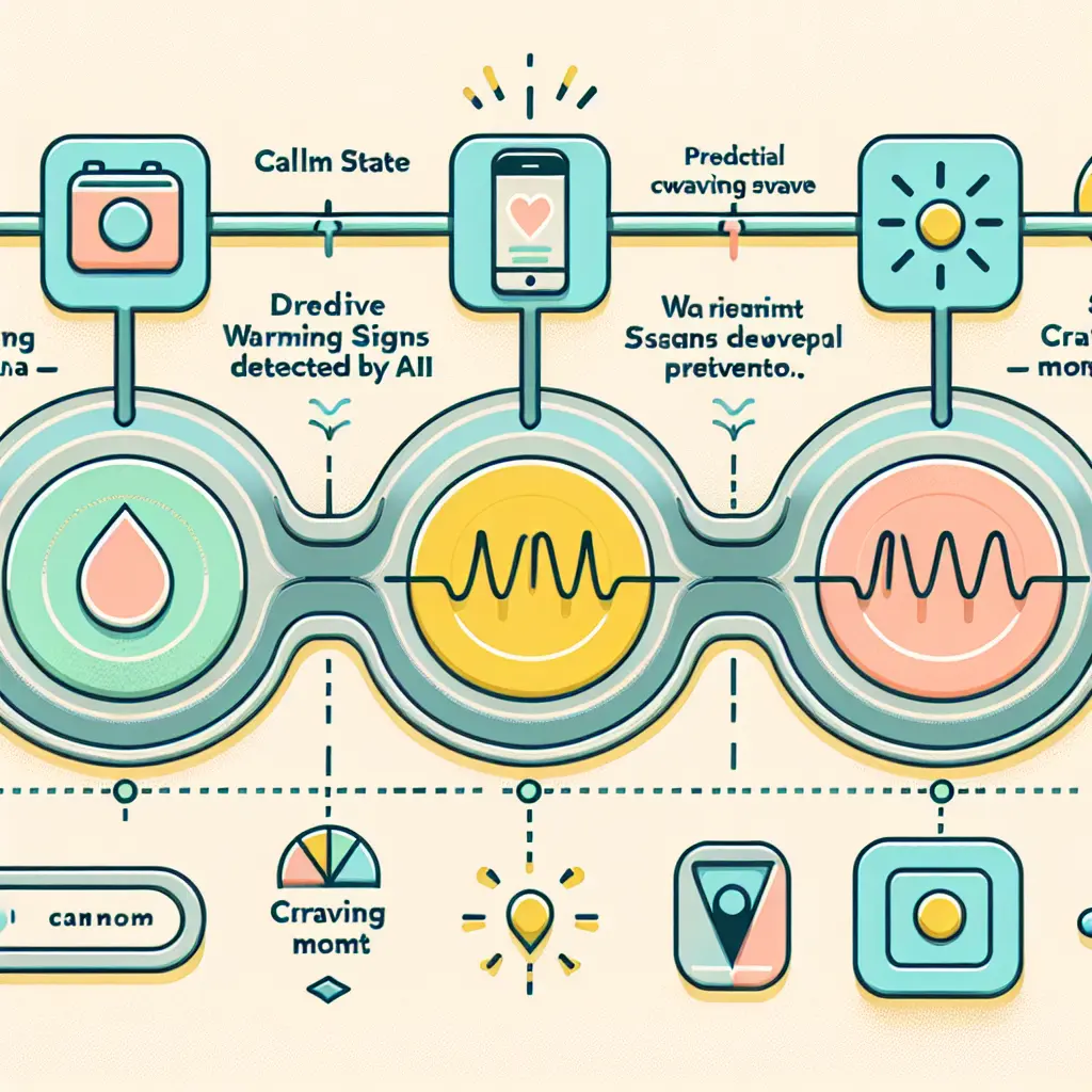 Timeline che mostra come l'AI prevede e interviene prima che si manifesti il desiderio di fumare