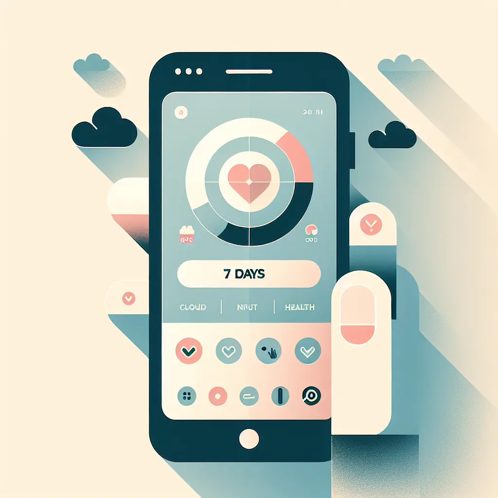 Smartphone con interfaccia app anti-fumo che mostra un contatore di 7 giorni senza fumo