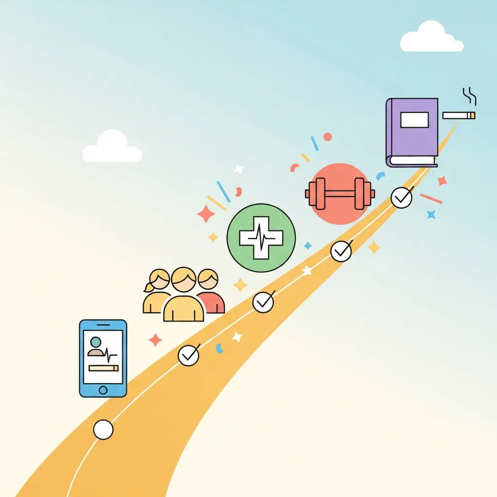 Percorso di successo integrato: app, community, salute, sport, conoscenza