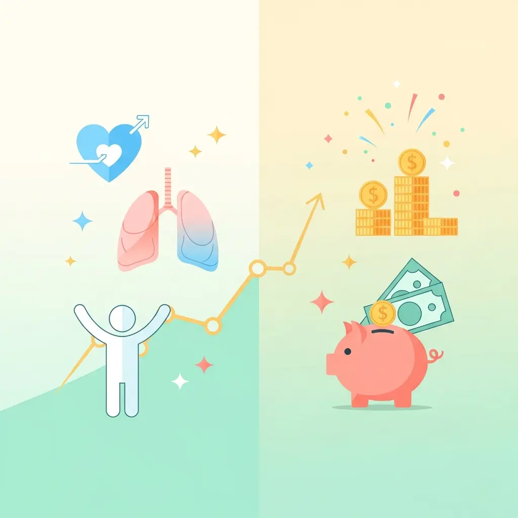 Visualizzazione dei progressi di salute e risparmio economico dopo aver smesso di fumare